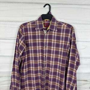 M VISCONTI UOOMO MENS SHIRT BURGUNDY YELLOW PURPLE PLAID PAISLEY DAMASK M